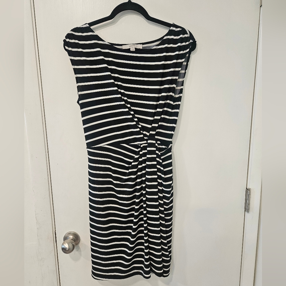 LOFT black and white striped, boat neck wrap dress size S